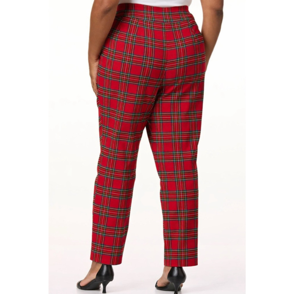 PS/LA Women’s Plaid Trousers Red Elastic Waist Stretch Pants Size L